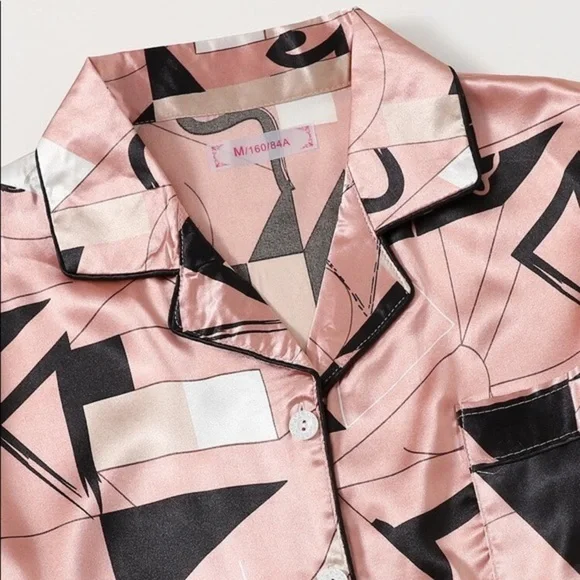 New Pink Satin Silk-Like Pajama Set - Picture 3 of 5